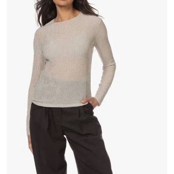 VINCE $225  Textured crinkle top Long Sleeve Hayseed beige Large  NEW - Picture 1 of 10